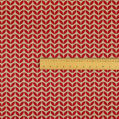 Open Leaf 2D Pattern Chenille Material In Red Beige Colour Upholstery Fabric JO-1074 - Made To Measure Curtains