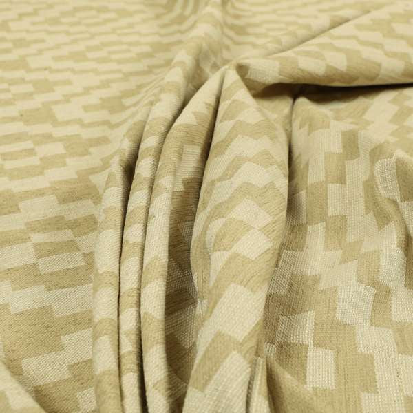 Beige Cream Colour Cubed Tetris Pattern Furnishing Upholstery Fabric JO-1075 - Made To Measure Curtains