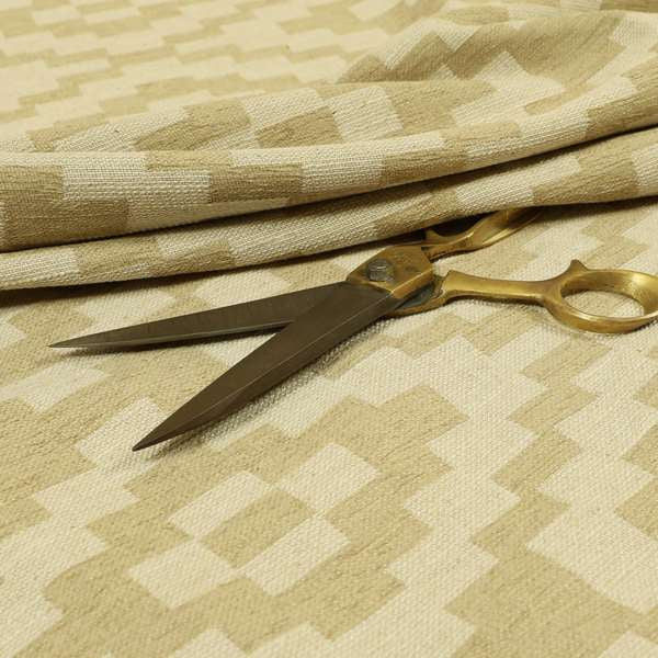 Beige Cream Colour Cubed Tetris Pattern Furnishing Upholstery Fabric JO-1075 - Made To Measure Curtains