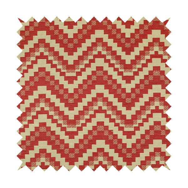 Red Cream Colour Cubed Chevron Pattern Furnishing Fabric JO-1078 - Roman Blinds