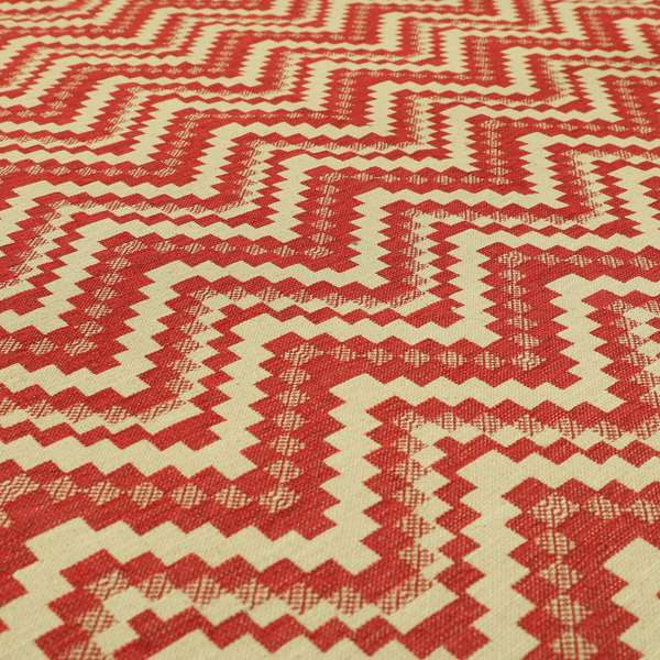 Red Cream Colour Cubed Chevron Pattern Furnishing Fabric JO-1078 - Made To Measure Curtains