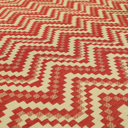 Red Cream Colour Cubed Chevron Pattern Furnishing Fabric JO-1078