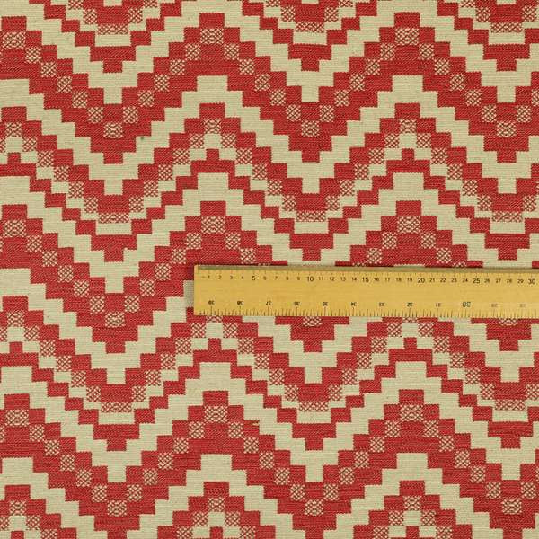 Red Cream Colour Cubed Chevron Pattern Furnishing Fabric JO-1078 - Handmade Cushions