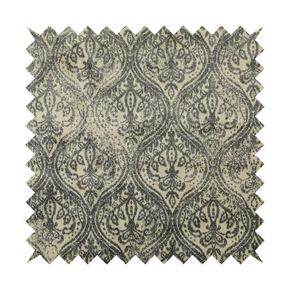 Medallion Pattern Velvet Material Grey Beige Upholstery Fabric JO-1079 - Made To Measure Curtains