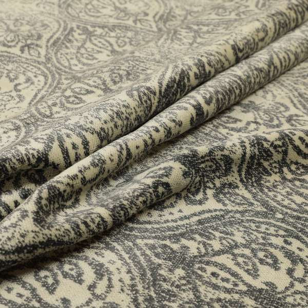 Medallion Pattern Velvet Material Grey Beige Upholstery Fabric JO-1079 - Made To Measure Curtains