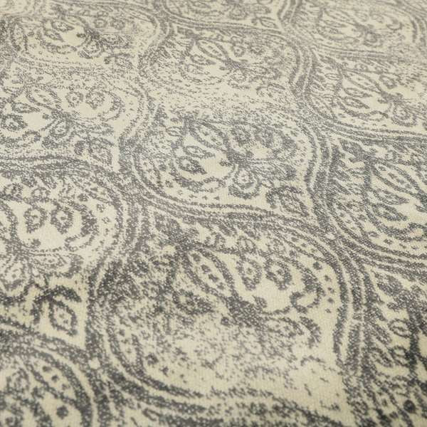 Medallion Pattern Velvet Material Grey Beige Upholstery Fabric JO-1079