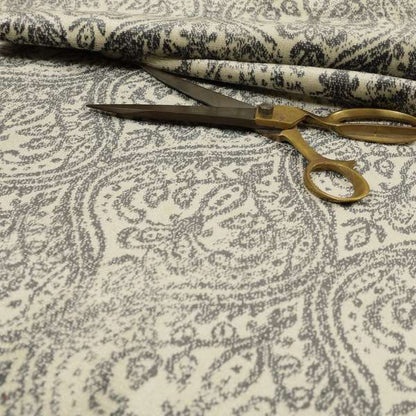 Medallion Pattern Velvet Material Grey Beige Upholstery Fabric JO-1079 - Made To Measure Curtains