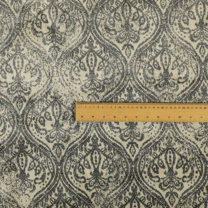 Medallion Pattern Velvet Material Grey Beige Upholstery Fabric JO-1079 - Made To Measure Curtains