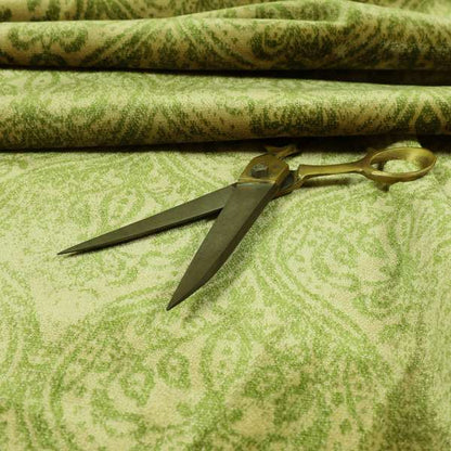 Medallion Pattern Velvet Material Green Beige Upholstery Fabric JO-1080 - Roman Blinds