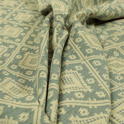 Blue Beige Colour Kilim Pattern Furnishing Fabric JO-1082 - Made To Measure Curtains