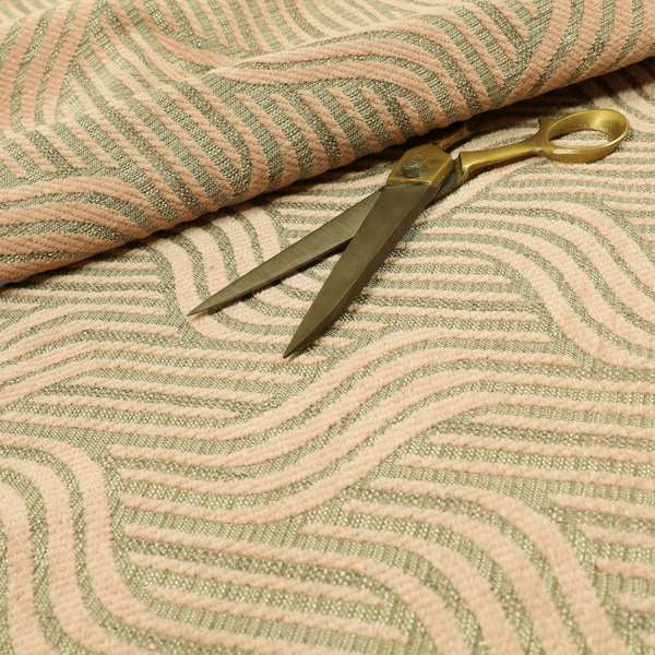 Pink Colour Wave Stripe Pattern Soft Chenille Upholstery Fabric JO-1083