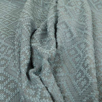 Trellis Geometric Symmetry Pattern Soft Boucle Textured Chenille Material Blue Grey Colour Upholstery Fabrics JO-1084 - Roman Blinds