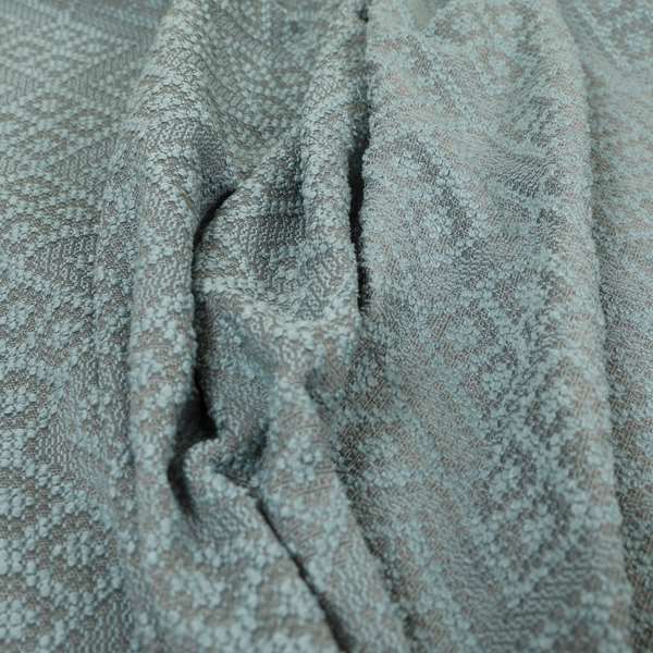 Trellis Geometric Symmetry Pattern Soft Boucle Textured Chenille Material Blue Grey Colour Upholstery Fabrics JO-1084