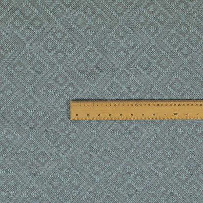 Trellis Geometric Symmetry Pattern Soft Boucle Textured Chenille Material Blue Grey Colour Upholstery Fabrics JO-1084 - Roman Blinds