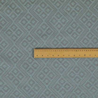 Trellis Geometric Symmetry Pattern Soft Boucle Textured Chenille Material Blue Grey Colour Upholstery Fabrics JO-1084 - Made To Measure Curtains