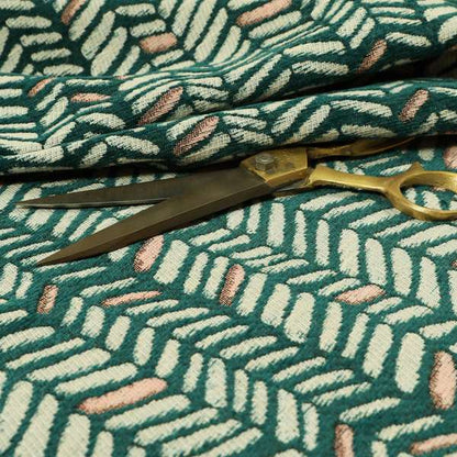 Pink Teal Colour Small Pattern Soft Chenille Upholstery Fabric JO-1087 - Roman Blinds