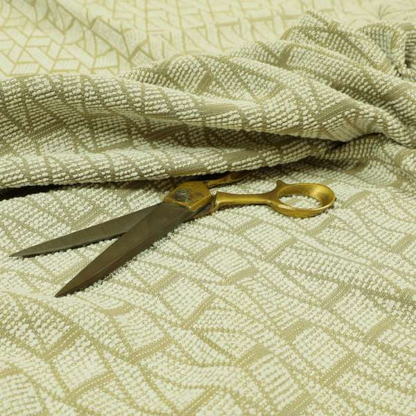 Cream Gold Colour Textured Geometric Pattern Soft Chenille Upholstery Fabric JO-1088 - Made To Measure Curtains