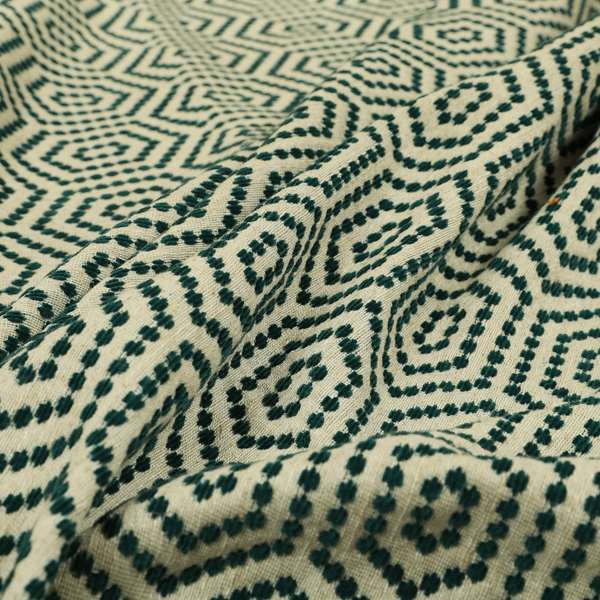 Teal Colour Modern Geometric Pattern Chenille Upholstery Fabric JO-1090 - Made To Measure Curtains