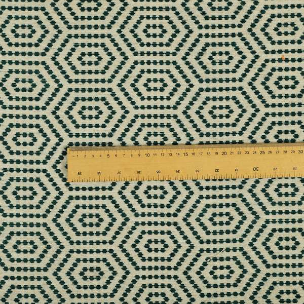 Teal Colour Modern Geometric Pattern Chenille Upholstery Fabric JO-1090