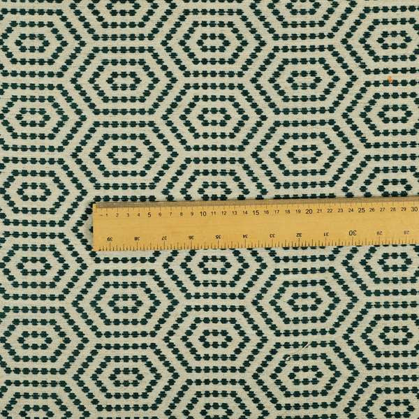 Teal Colour Modern Geometric Pattern Chenille Upholstery Fabric JO-1090 - Made To Measure Curtains