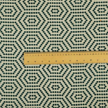 Teal Colour Modern Geometric Pattern Chenille Upholstery Fabric JO-1090 - Made To Measure Curtains