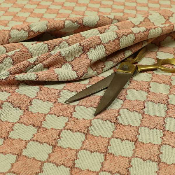 Hexagon Medallion Pattern Pink Cream Colour Chenille Upholstery Fabric JO-1093 - Roman Blinds