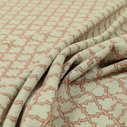 Hexagon Medallion Pattern Cream Pink Colour Chenille Upholstery Fabric JO-1094 - Made To Measure Curtains