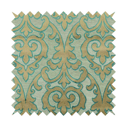 Fleur De Lis Theme Pattern Blue Beige Pattern Cut Velvet Upholstery Fabric JO-1098 - Roman Blinds