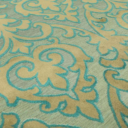 Fleur De Lis Theme Pattern Blue Beige Pattern Cut Velvet Upholstery Fabric JO-1098 - Roman Blinds