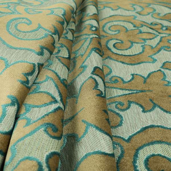 Fleur De Lis Theme Pattern Blue Beige Pattern Cut Velvet Upholstery Fabric JO-1098 - Roman Blinds