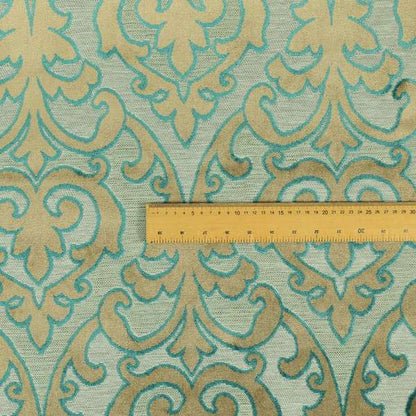 Fleur De Lis Theme Pattern Blue Beige Pattern Cut Velvet Upholstery Fabric JO-1098 - Roman Blinds