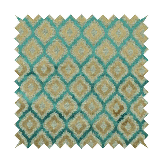 Medallion Uniform Theme Pattern Blue Beige Pattern Cut Velvet Upholstery Fabric JO-1099
