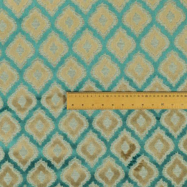 Medallion Uniform Theme Pattern Blue Beige Pattern Cut Velvet Upholstery Fabric JO-1099 - Roman Blinds