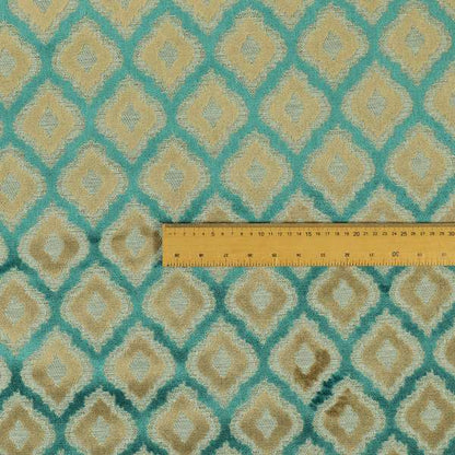 Medallion Uniform Theme Pattern Blue Beige Pattern Cut Velvet Upholstery Fabric JO-1099 - Roman Blinds