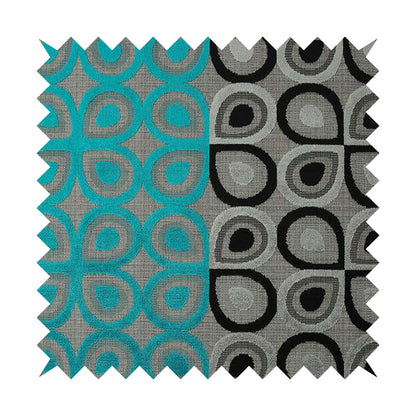 Half Half Black Grey Teal Blue Geometric Round Pattern Fabric Soft Velvet Upholstery Fabric JO-11 - Made to Measure Curtains