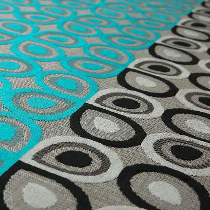 Half Half Black Grey Teal Blue Geometric Round Pattern Fabric Soft Velvet Upholstery Fabric JO-11 - Made to Measure Curtains