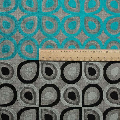 Half Half Black Grey Teal Blue Geometric Round Pattern Fabric Soft Velvet Upholstery Fabric JO-11 - Made to Measure Curtains