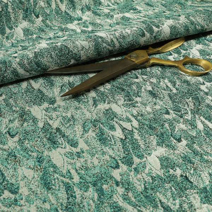 Shine Tone Teal Silver Colour Uniformed Leaf Pattern Chenille Furnishing Upholstery Fabric JO-1100 - Made To Measure Curtains