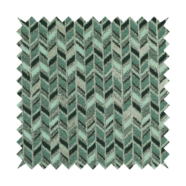 Shine Tone Teal Silver Colour Chevron Pattern Chenille Furnishing Upholstery Fabric JO-1101 - Roman Blinds