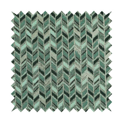 Shine Tone Teal Silver Colour Chevron Pattern Chenille Furnishing Upholstery Fabric JO-1101 - Made To Measure Curtains