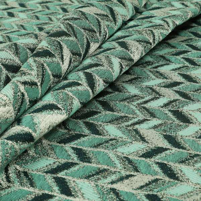 Shine Tone Teal Silver Colour Chevron Pattern Chenille Furnishing Upholstery Fabric JO-1101 - Roman Blinds