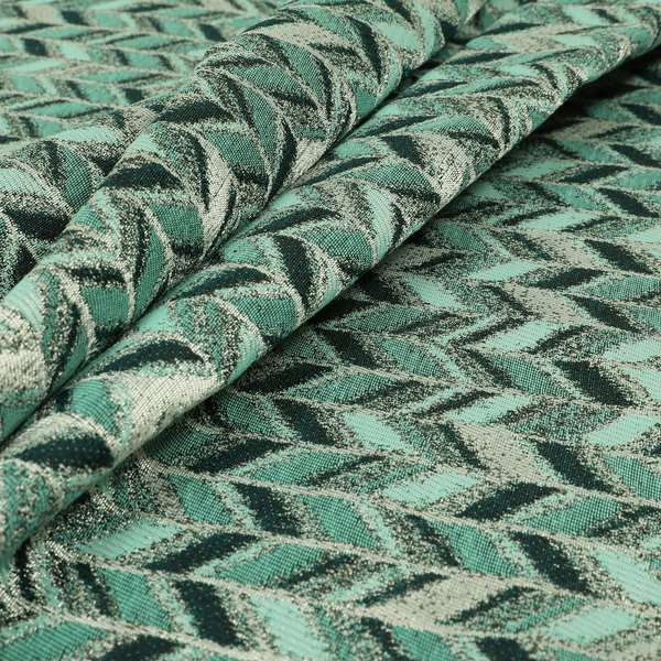 Shine Tone Teal Silver Colour Chevron Pattern Chenille Furnishing Upholstery Fabric JO-1101 - Handmade Cushions