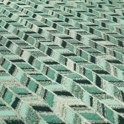 Shine Tone Teal Silver Colour Chevron Pattern Chenille Furnishing Upholstery Fabric JO-1101 - Roman Blinds