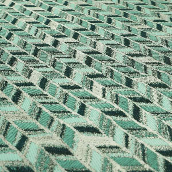 Shine Tone Teal Silver Colour Chevron Pattern Chenille Furnishing Upholstery Fabric JO-1101