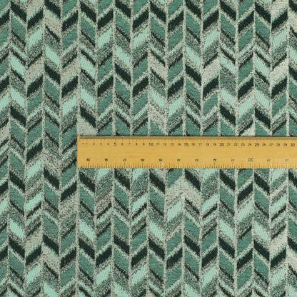 Shine Tone Teal Silver Colour Chevron Pattern Chenille Furnishing Upholstery Fabric JO-1101 - Roman Blinds