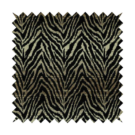 Animal Theme Zebra Jungle Pattern Black Brown Beige Coloured Soft Chenille Textured Upholstery Fabric JO-1102