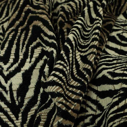 Animal Theme Zebra Jungle Pattern Black Brown Beige Coloured Soft Chenille Textured Upholstery Fabric JO-1102 - Handmade Cushions