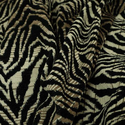 Animal Theme Zebra Jungle Pattern Black Brown Beige Coloured Soft Chenille Textured Upholstery Fabric JO-1102 - Made To Measure Curtains