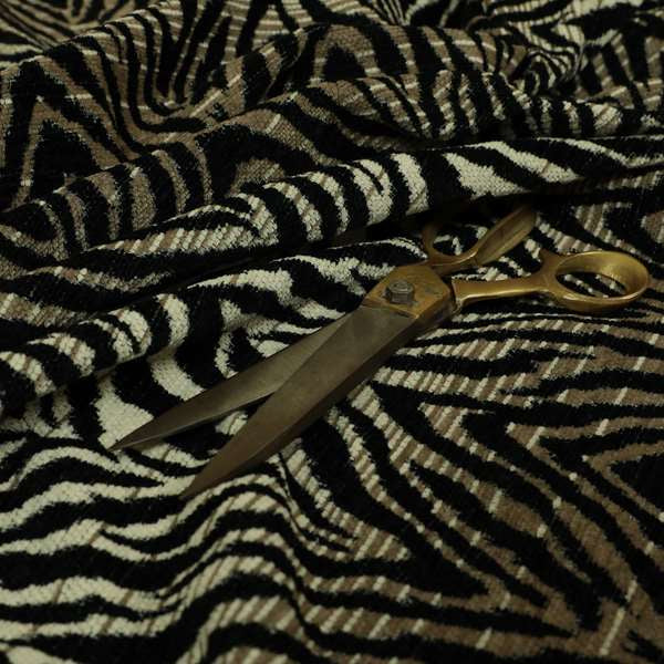 Animal Theme Zebra Jungle Pattern Black Brown Beige Coloured Soft Chenille Textured Upholstery Fabric JO-1102 - Made To Measure Curtains