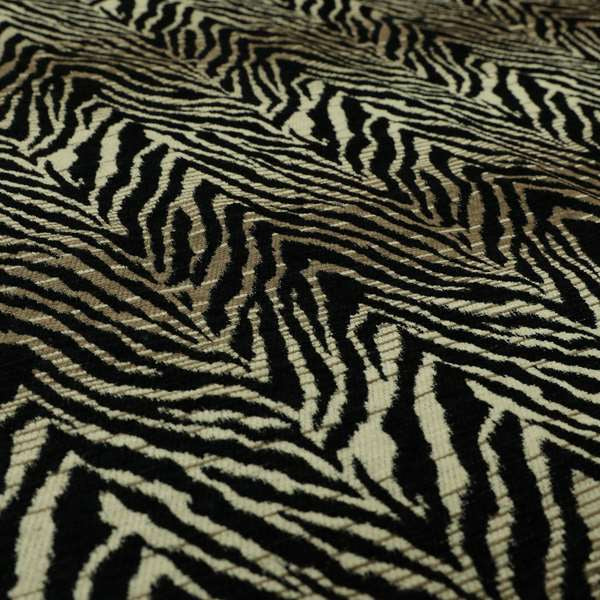 Animal Theme Zebra Jungle Pattern Black Brown Beige Coloured Soft Chenille Textured Upholstery Fabric JO-1102 - Made To Measure Curtains